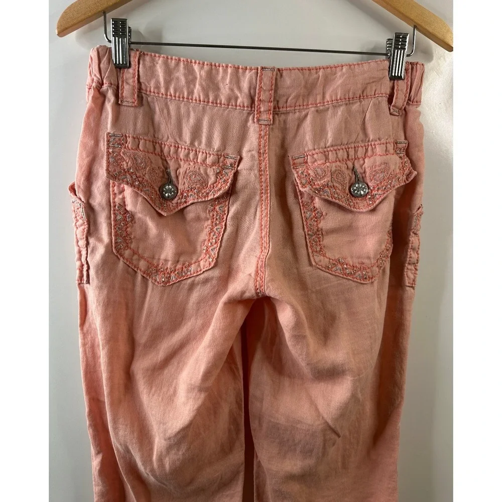 Miss Me Cargo 100% Linen Wide Leg Trouser Pants Coral Pink Small Lagonlook Beach - Picture 13 of 16